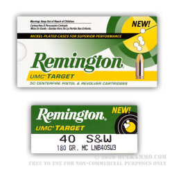500  Rounds of .40 S&W Ammo by Remington Nickel Plated - 180gr MC