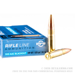 1000 Rounds of .300 AAC Blackout Ammo by Prvi Partizan - 125gr HPBT