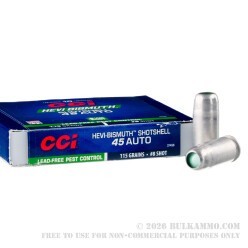 10 Rounds of .45 ACP Ammo by CCI Pest Control Shotshell - 115gr #8 Bismuth Shot