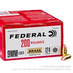 200 Rounds of 9mm Ammo by Federal Champion - 124gr FMJ