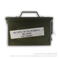 100 Rounds of .50 BMG Linked Ammo by Lake City in Ammo Can - 660 gr FMJ