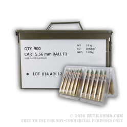 900 Rounds of 5.56x45 M855 Ammo by ADI - Includes Ammo Can - 62gr FMJ