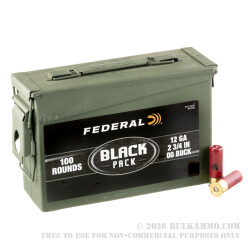 100 Rounds of 12ga Ammo by Federal Black - 00 Buck - 9 Pellet