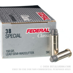 *Manufactured in early 2000's* 1000 Rounds of .38 Spl Ammo by Federal - 158gr LSWC