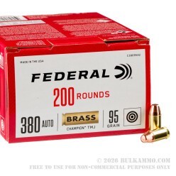200 Rounds of .380 ACP Ammo by Federal Champion - 95gr FMJ