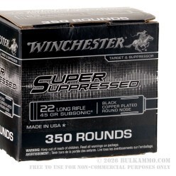 350 Rounds of .22 LR Ammo by Winchester Super Suppressed - 45gr CPRN