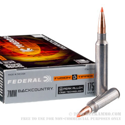 20 Rounds of 7mm Backcountry Ammo by Federal Fusion Tipped - 175gr Bonded Polymer Tipped