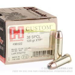 250 Rounds of .38 Spl Ammo by Hornady - 125gr JHP