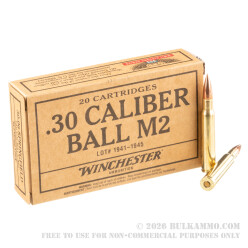 20 Rounds of 30-06 Springfield (M1 Garand) Ammo by Winchester WWII Victory Series - 150gr FMJ