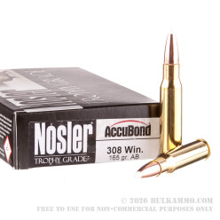 20 Rounds of .308 Win Ammo by Nosler Ammunition - 165gr Nosler Accubond