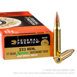 20 Rounds of .223 Ammo by Federal Sierra Match King - 77gr HPBT