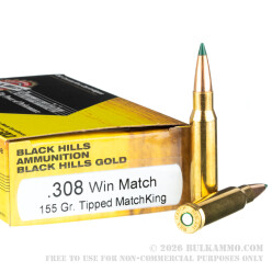 20 Rounds of .308 Win Ammo by Black Hills Gold - 155gr TMK