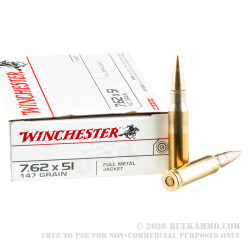 20 Rounds of 7.62x51mm Ammo by Winchester - 147gr FMJ