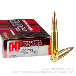 20 Rounds of .308 Win Superperformance Match Ammo by Hornady - 178gr HPBT
