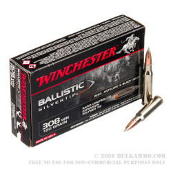 20 Rounds of .308 Win Ammo by Winchester Ballistic Silvertip - 120gr Polymer Tipped