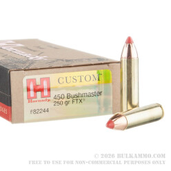 20 Rounds of .450 Bushmaster Ammo by Hornady Custom - 250gr FTX