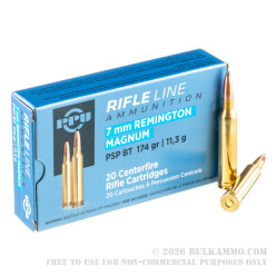 20 Rounds of 7mm Rem Mag Ammo by Prvi Partizan - 174gr PSPBT