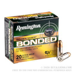20 Rounds of 9mm Ammo by Remington Golden Saber Bonded - 147gr BJHP