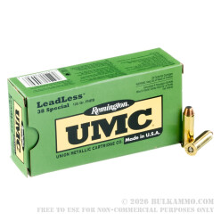 50 Rounds of .38 Spl Ammo by Remington UMC - Leadless - 125gr FNEB