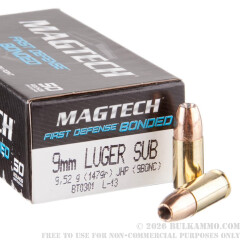50 Rounds of 9mm Ammo by Magtech - 147gr JHP Bonded