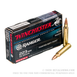 20 Rounds of .223 Ammo by Winchester Ranger - 55gr PSP