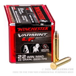 50 Rounds of .22 WMR Ammo by Winchester Varmint Lead Free - 28 Grain JHP