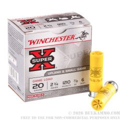 250 Rounds of 20ga Ammo by Winchester Super-X -  #6 lead shot