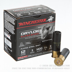 25 Rounds of 12ga 3" Ammo by Winchester Drylok Super Steel Magnum - 1 1/4 ounce #3 Shot