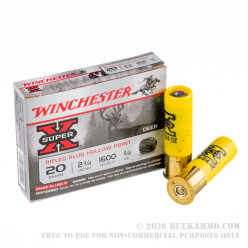 5 Rounds of 20ga Ammo by Winchester - 3/4 ounce Rifled Slug