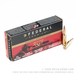 200 Rounds of .224 Valkyrie Ammo by Federal - 90gr Gold Medal Sierra MatchKing HPBT