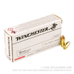 500 Rounds of 9mm NATO Ammo by Winchester - 124gr FMJ