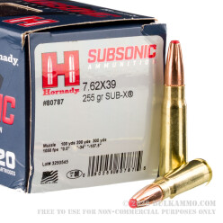 20 Rounds of 7.62x39 Ammo by Hornady Subsonic - 255gr Sub-X