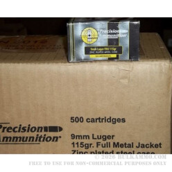 500  Rounds of 9mm Ammo by MFS - 115gr FMJ