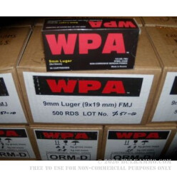 500  Rounds of 9mm Ammo by Wolf WPA - 115gr FMJ