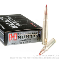 20 Rounds of 30-06 Springfield Ammo by Hornady Precision Hunter - 178gr ELD-X