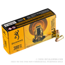 50 Rounds of .380 ACP Ammo by Browning - 95gr FMJ