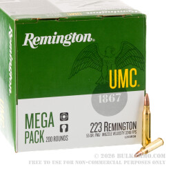 200 Round Mega Pack of .223 Ammo by Remington - 55gr MC