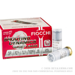 250 Rounds of 12ga Ammo by Fiocchi Shooting Dynamics - 1-1/8 ounce #8 shot