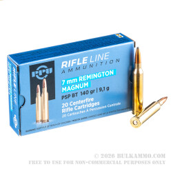 20 Rounds of 7mm Rem Mag Ammo by Prvi Partizan - 140gr PSP