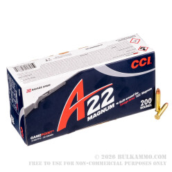 200 Rounds of .22 WMR Ammo by CCI - 35 gr GamePoint JSP