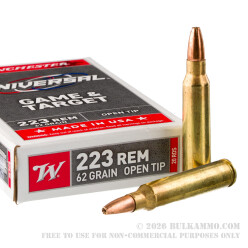 1000 Rounds of .223 Ammo by Winchester Universal Game & Target - 62gr Open Tip