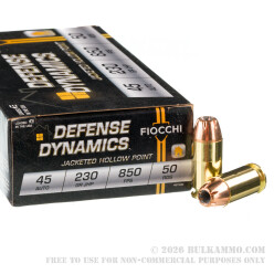 500  Rounds of .45 ACP Ammo by Fiocchi - 230gr JHP