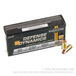 500  Rounds of .45 ACP Ammo by Fiocchi - 230gr JHP