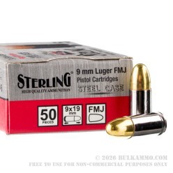 1000 Rounds of 9mm Ammo by Sterling Steel - 115gr FMJ