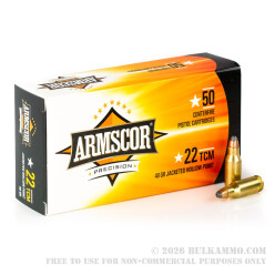 50 Rounds of .22 TCM Ammo by Armscor - 40gr JHP