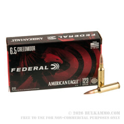 20 Rounds of 6.5 Creedmoor Ammo by Federal American Eagle - 123gr OTM