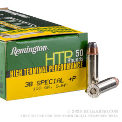 50 Rounds of .38 Spl +P Ammo by Remington HTP - 110gr SJHP