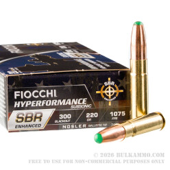 200 Rounds of .300 AAC Blackout Ammo by Fiocchi Hyperformance SBR Enhanced - 220gr Ballistic Tip