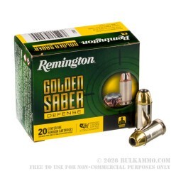 20 Rounds of .45 ACP Ammo by Remington Golden Saber Defense - 185gr BJHP