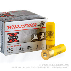 250 Rounds of 20ga Ammo by Winchester Super-X - 1 ounce #4 shot